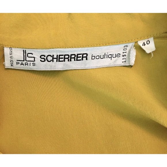 Vintage 90's Jean Louis Scherrer Paris Mustard Gold Crepe Button-Down Bl… - Picture 7 of 7